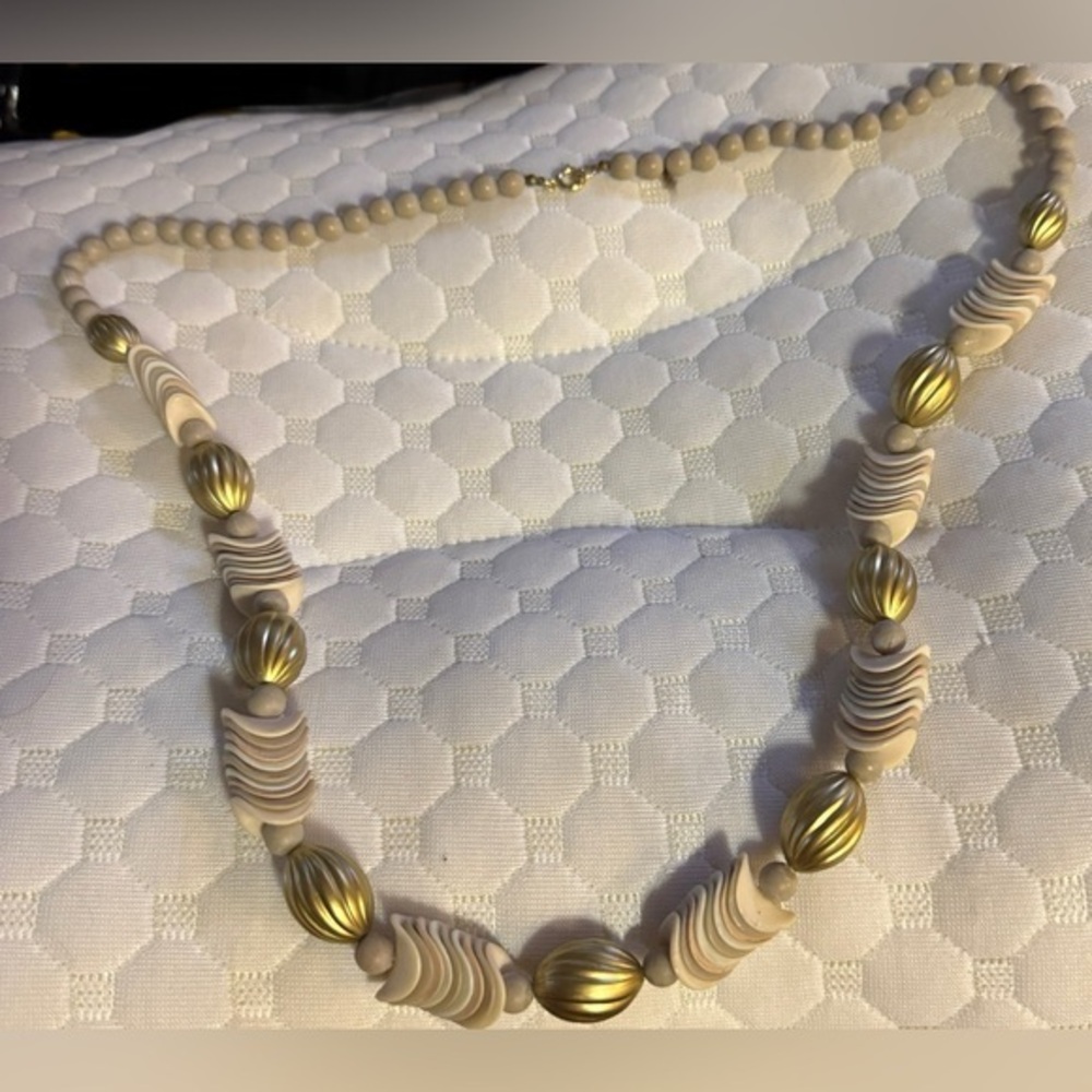 Gold and Cream Beaded Necklace